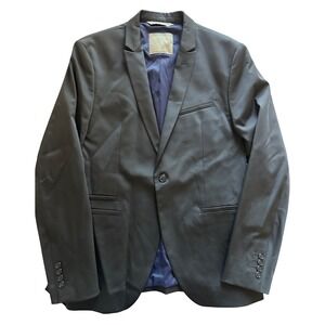 Zara Man Black Blazer Suit Jacket Men's Size 44 Slim Fit‎ One Button Business